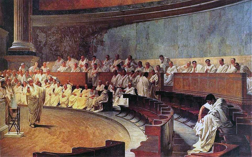Cicero acusando Catilina no senado (Afresco de Cesare Maccari, século XIX)